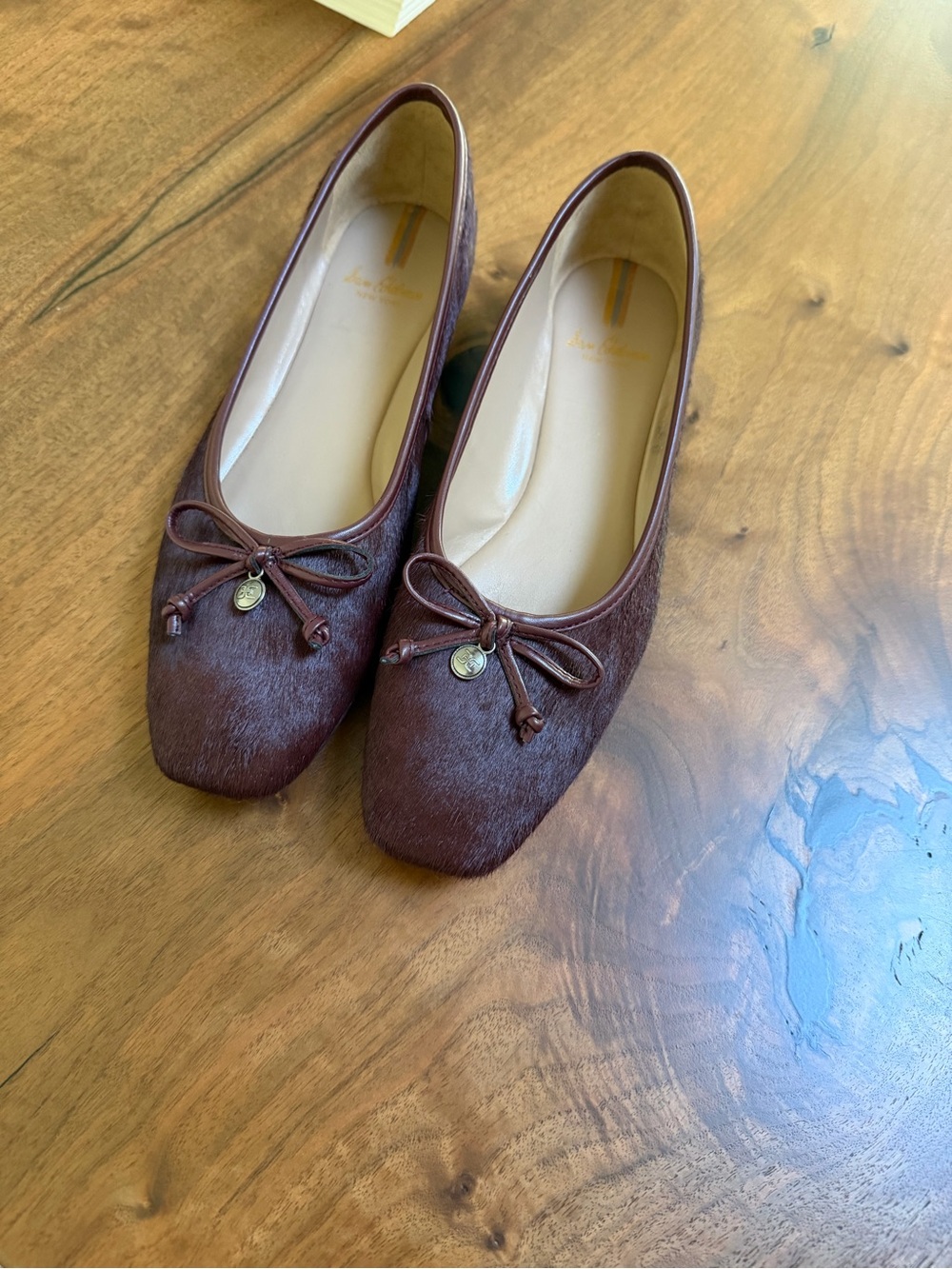 Sam Edelman Meadows Women's Brown/Red Ballet Flats with Bow Accent.